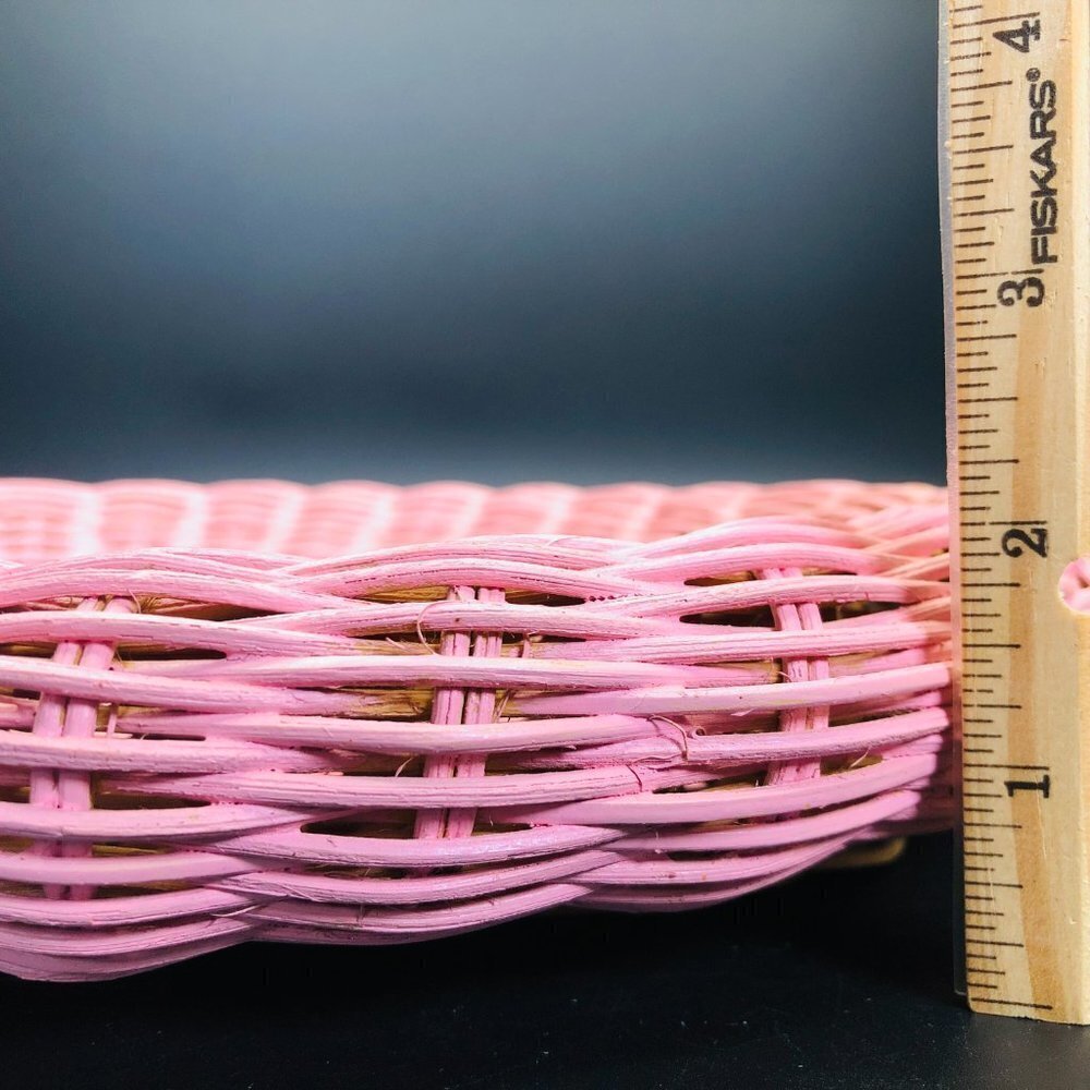80s Pink Woven Wicker Oval Mirror Vintage Girly Bedroom Retro Wall Decor - Picture 9 of 10